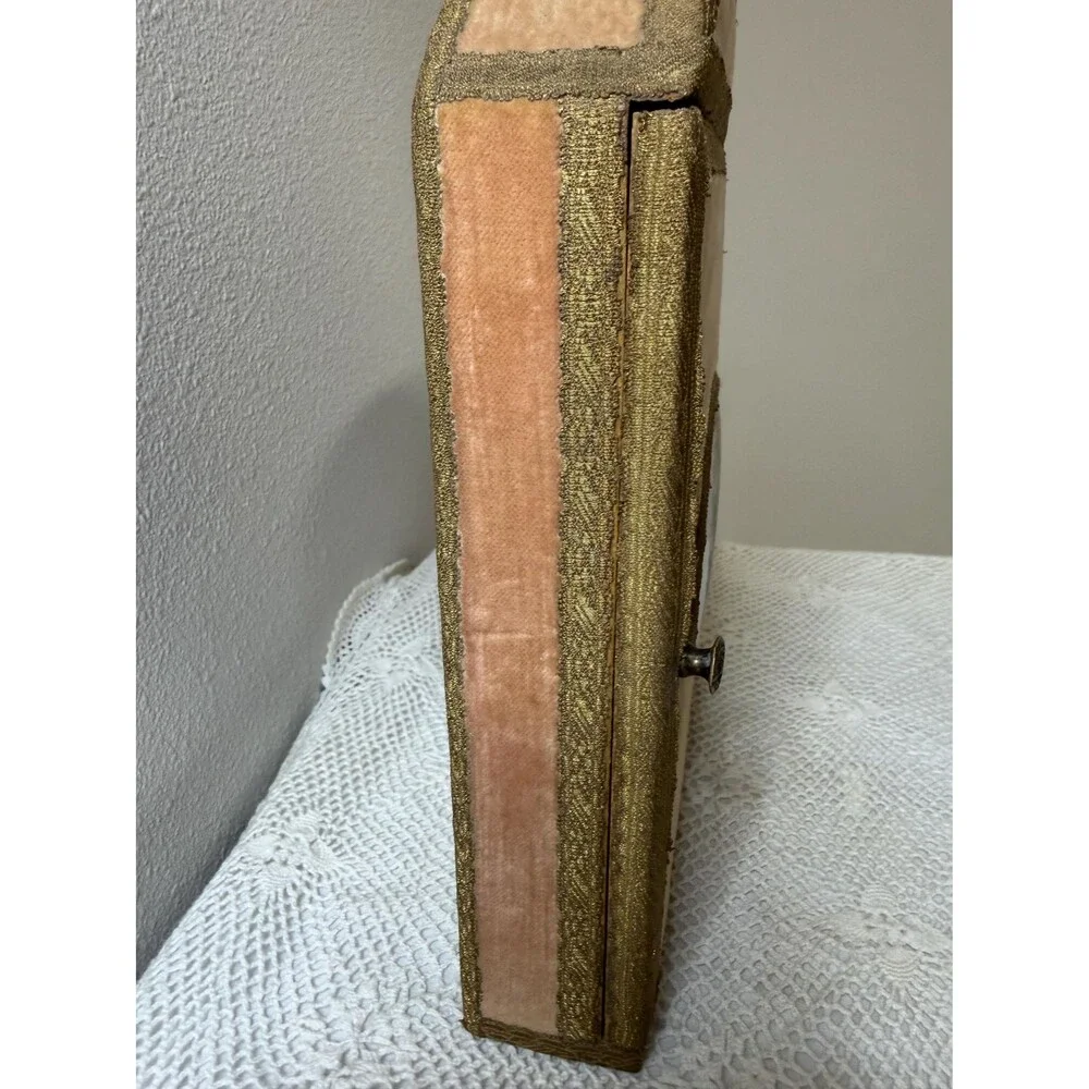 Vintage Peach Pink Velvet Wall Jewelry Cabinet Porcelain Key Holder